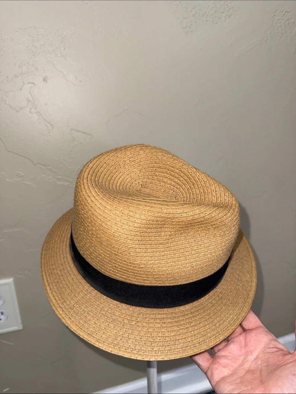 Talula Natural Brown Straw Fedora Black Grosgrain Ribbon Band Travel Packable SM